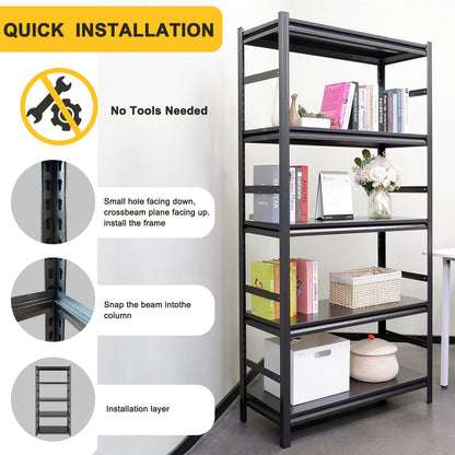 5 Tier Dark Gray Metal Shelving Unit - Kitchen Storage