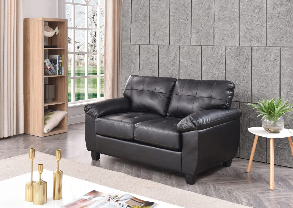 Sleek Black Loveseat - Contemporary Style, Foam Filled