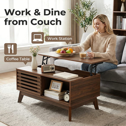 Walnut Lift Top Coffee Table - Storage & Workspace