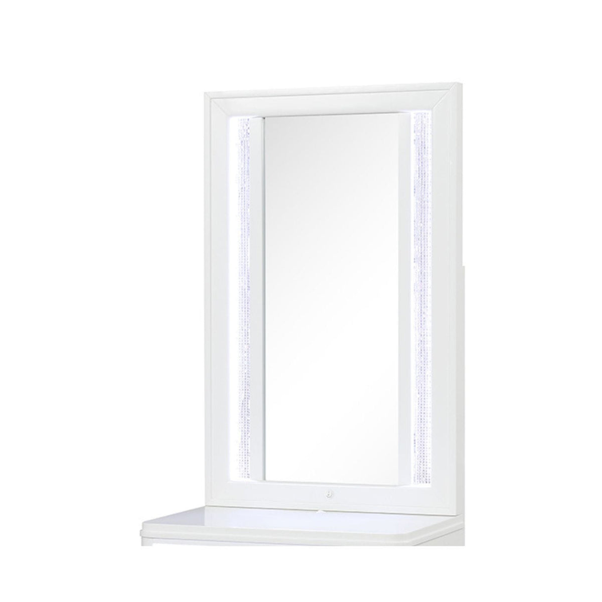 White Wood Nightstand Vanity Mirror with LED Light