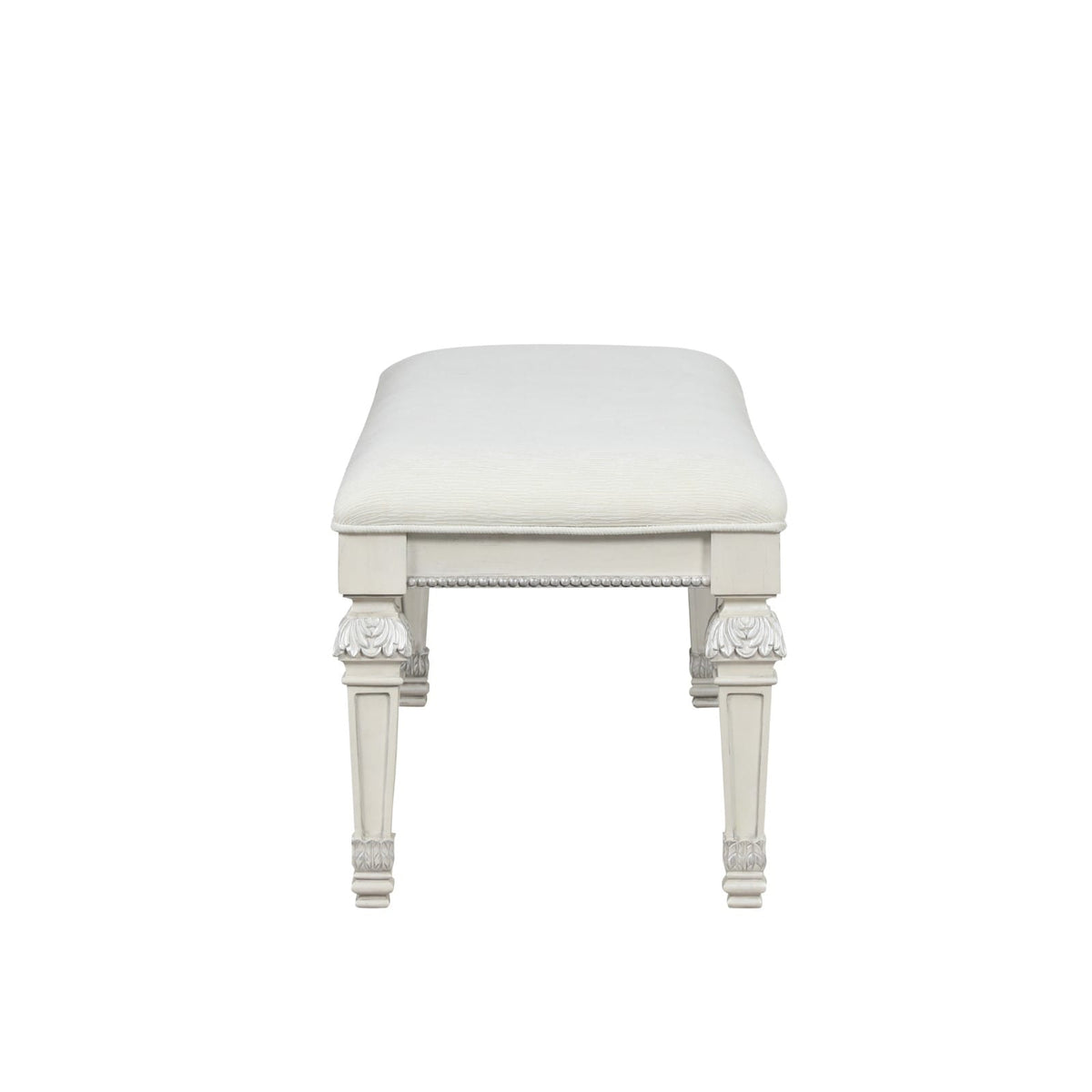 Traditional Creamy White Bench with Diamond Tufting and Ornate Knobs for Bedroom