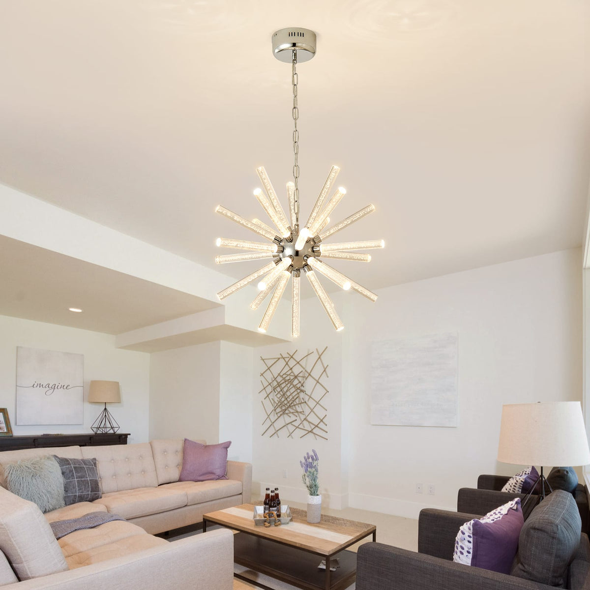 Nickel Metal Bubble Pillar Chandelier - 24 Lights