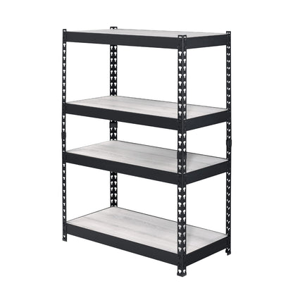 4 Tier Rectangular Bookcase - Natural & Black MDF Shelving Unit
