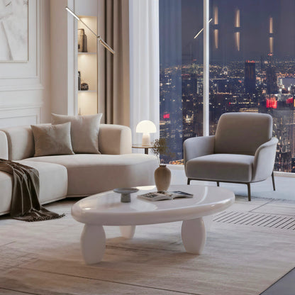 46" Modern White Coffee Table - High Gloss MDF for Living Room