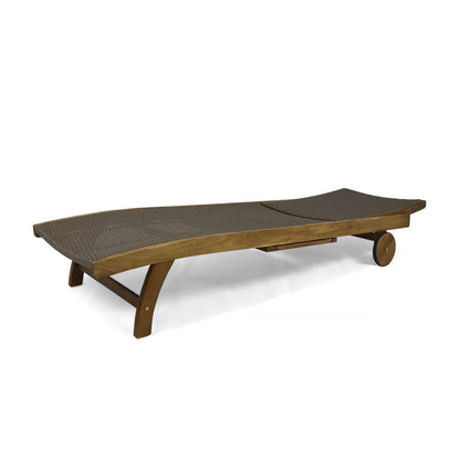 Brown Acacia Wood Chaise Lounge Set - 2 Piece Outdoor Patio Seating