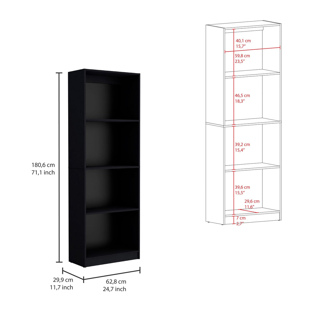 Black 3-Piece Home Bookcase Set - 67" Wide Office Storage