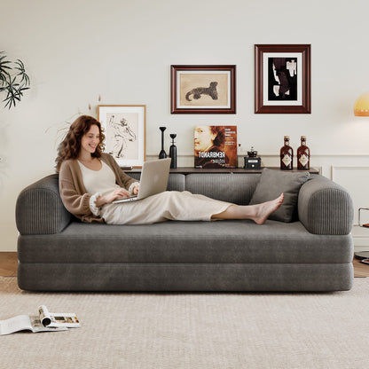 78.8" Grey Corduroy Sofa Bed Convertible Sleeper Futon, No Assembly Needed
