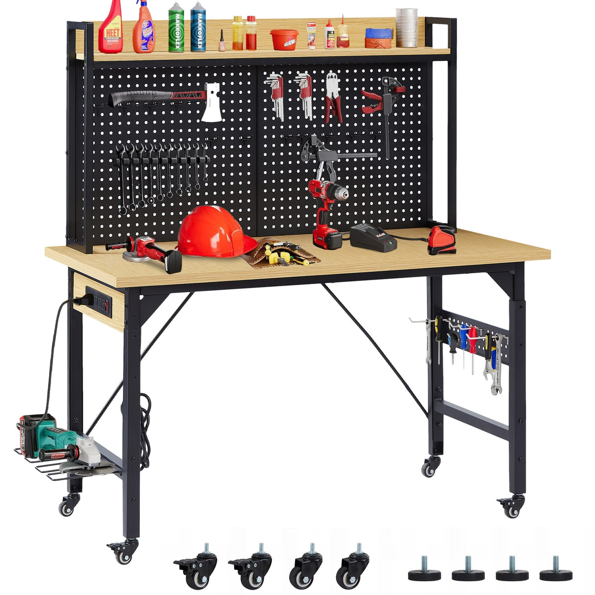 48 Inch Adjustable Workbench - Yellow+Black Engineered Wood