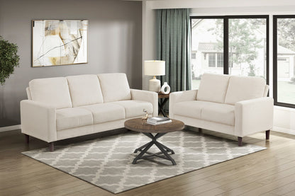 Modern Beige Corduroy Loveseat - Comfortable Cushion Solid Wood
