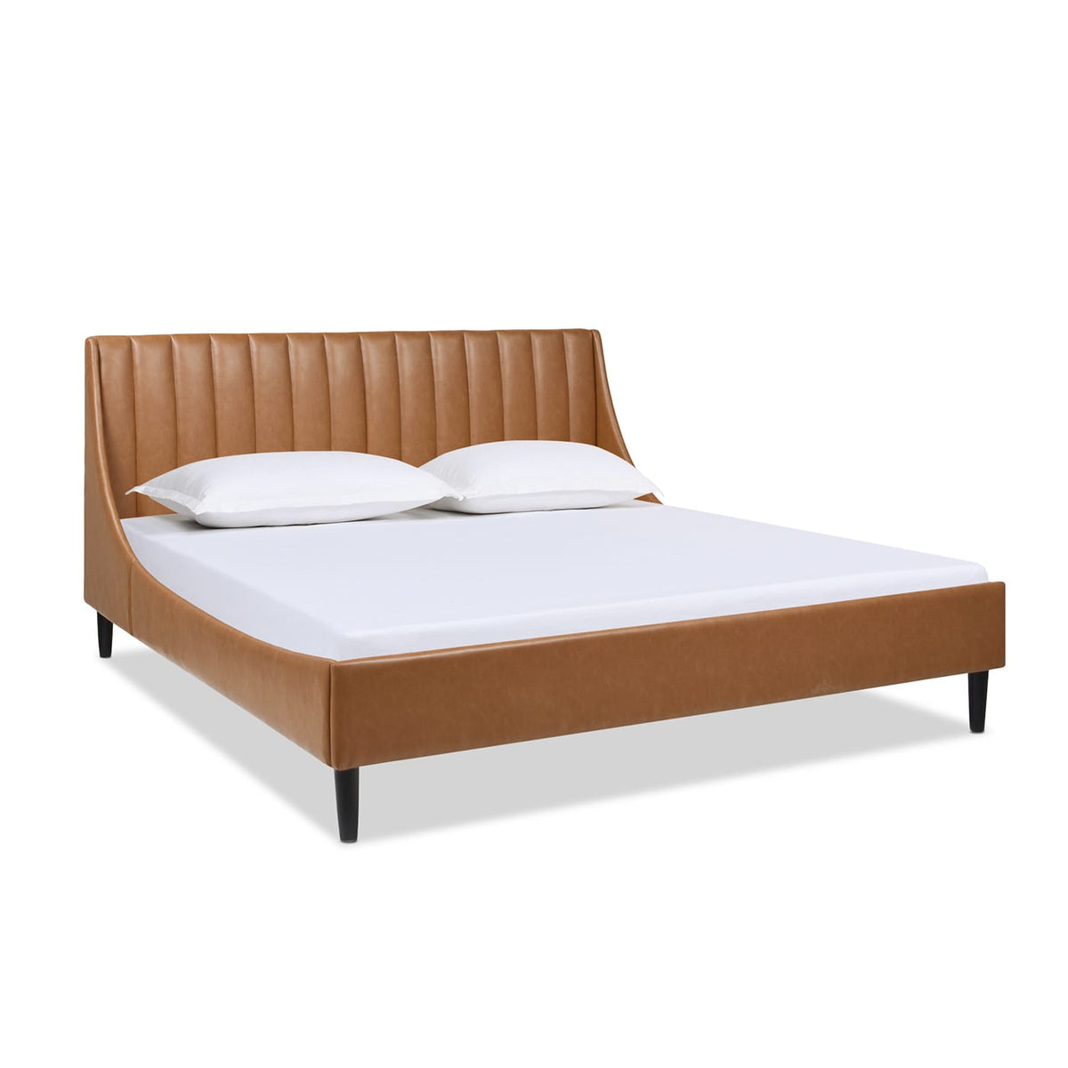 King Size Tan Brown Faux Leather Platform Bed