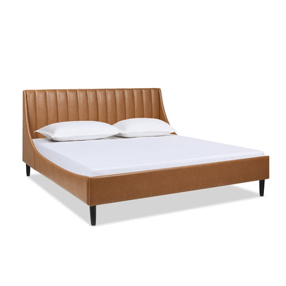 King Size Tan Brown Faux Leather Platform Bed