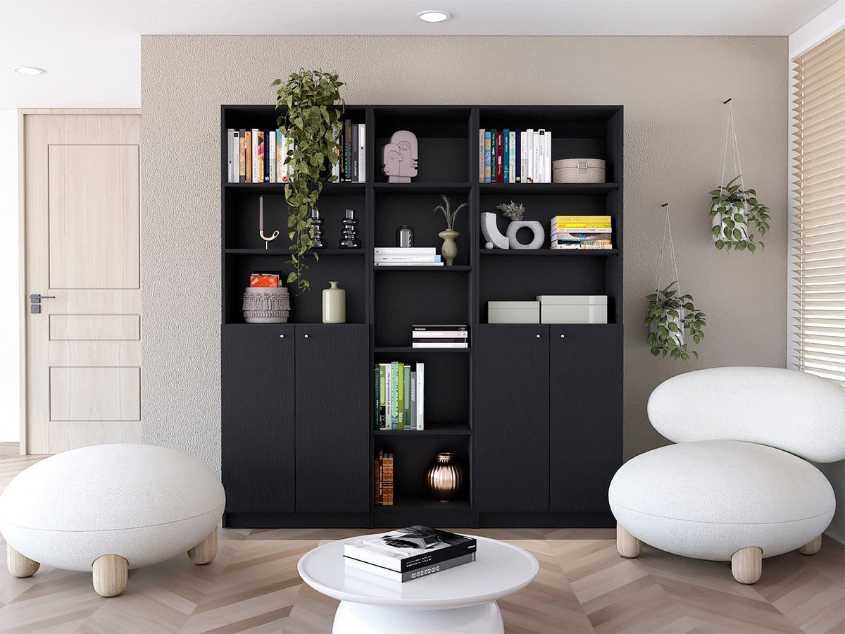 Wenge 3-Piece Living Room Set with 3 Bookcases - Storage & Display