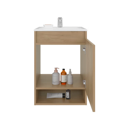 Oak Floating Bathroom Vanity with Sink - 18 Inch