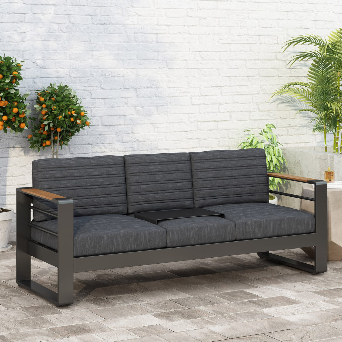 Black Aluminium Patio Sofa Set for Garden Relaxation