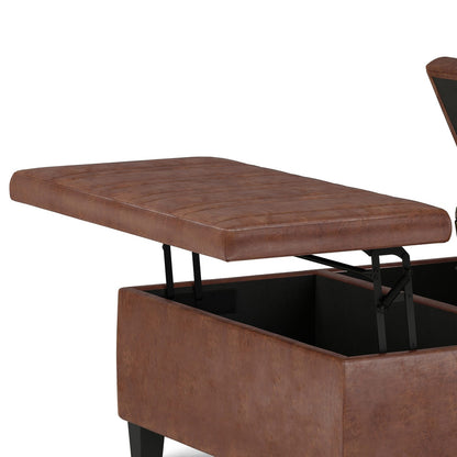 Ellis Dark Brown Faux Leather Storage Ottoman - 36" Wide