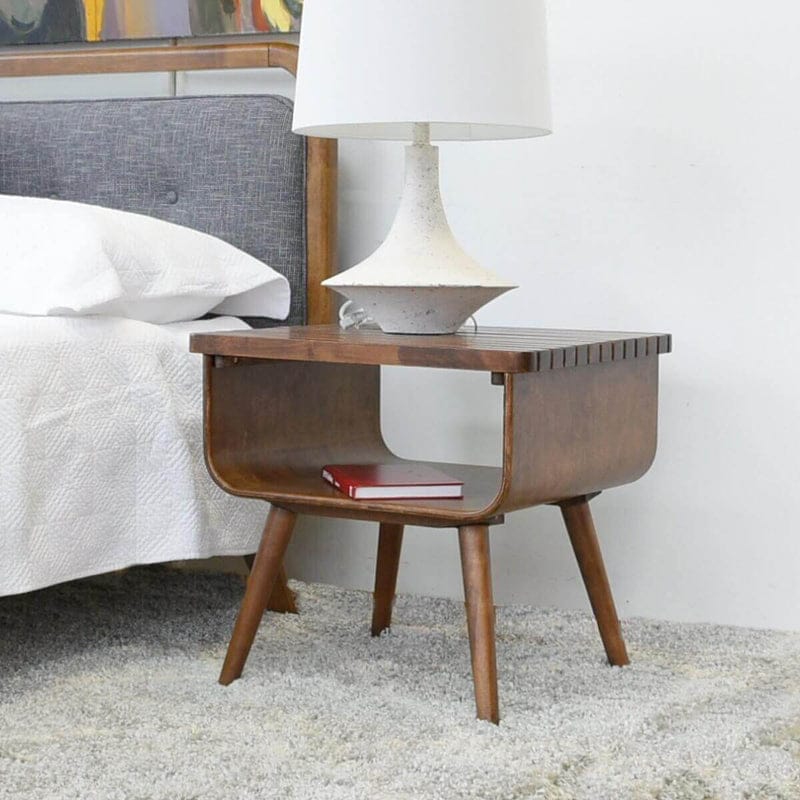 Alice End Table - Brown Solid Wood Storage Side Table