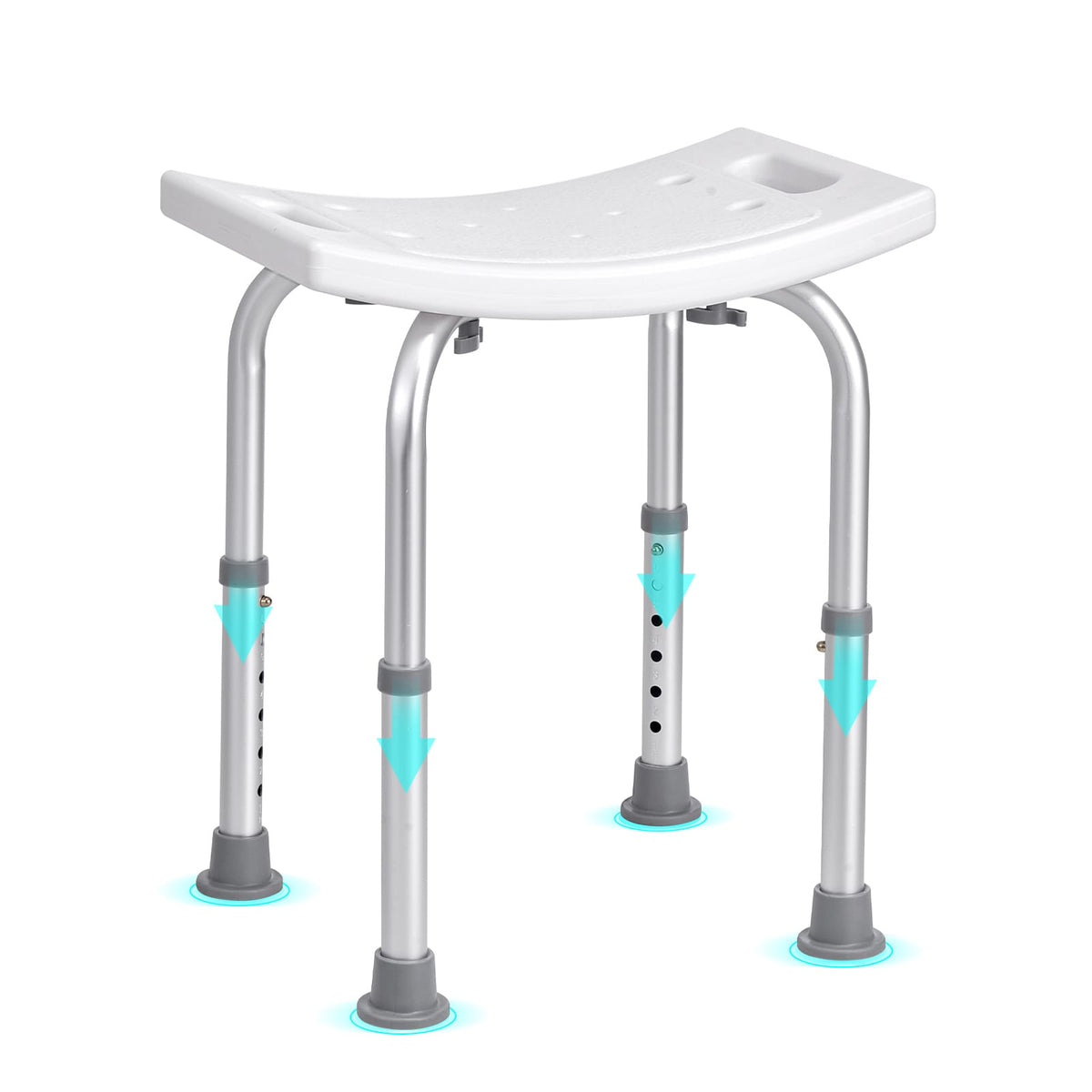 Adjustable Height Shower Stool - Silver+White Comfort Seat
