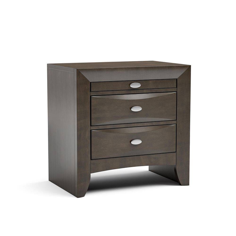 Gray 2 Drawer Bedside Cabinet Nightstand - Contemporary Style