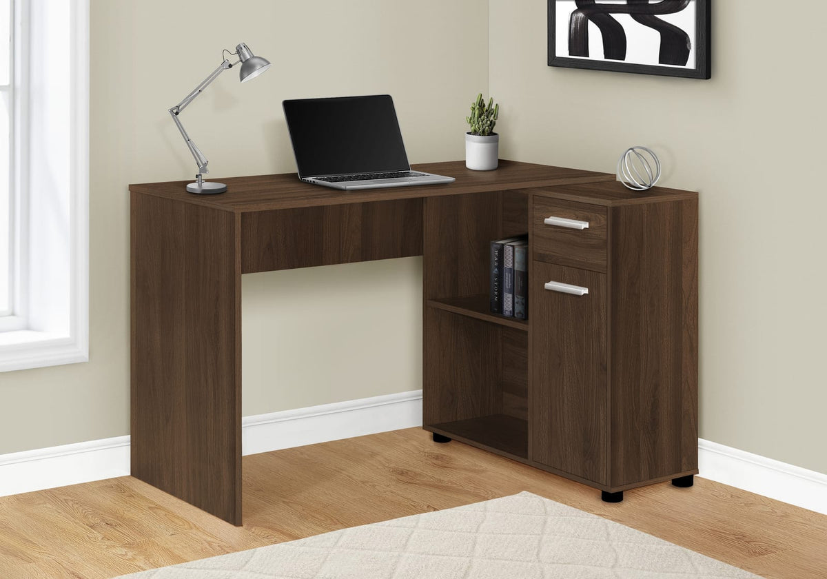 L-Shaped Corner Desk with Storage - Walnut Finish
