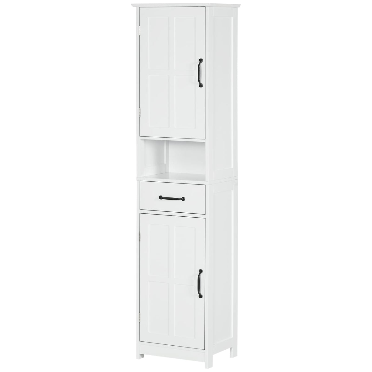 Slim White Bathroom Storage Cabinet - Tall Linen Tower with Adjustable Shelves