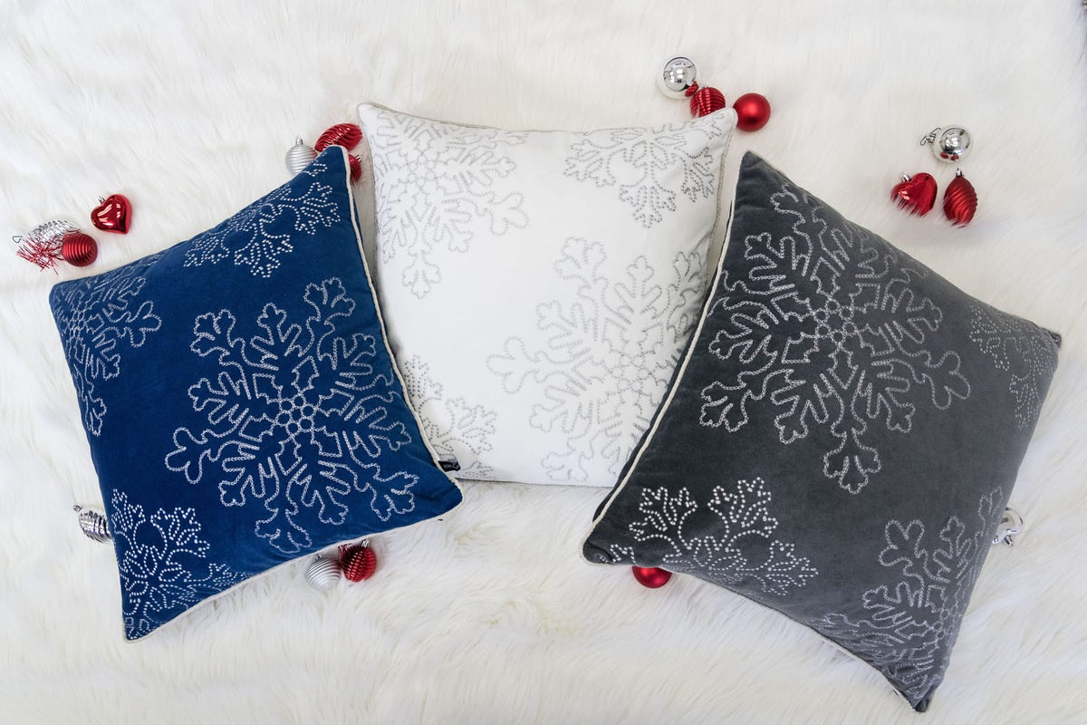 Gray Velvet Snowflake Throw Pillow 20x20 - Holiday Decor