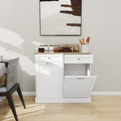White MDF Trash Cabinet - 2 Drawers, Storage for 10 Gallon Cans