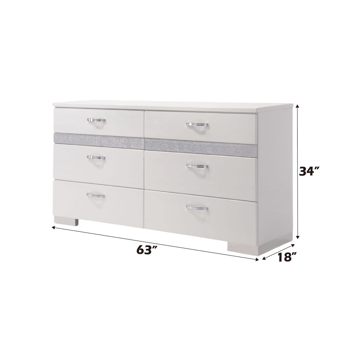 Naima II White Dresser - 6 Drawers Storage for Bedroom