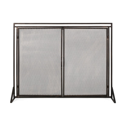 Black Gold Iron Fireplace Screen - Modern Fire Guard