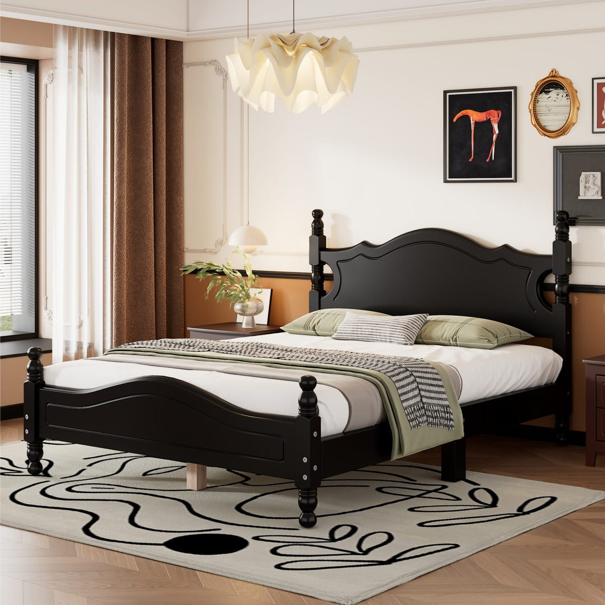 Full Size Black Wood Platform Bed Frame