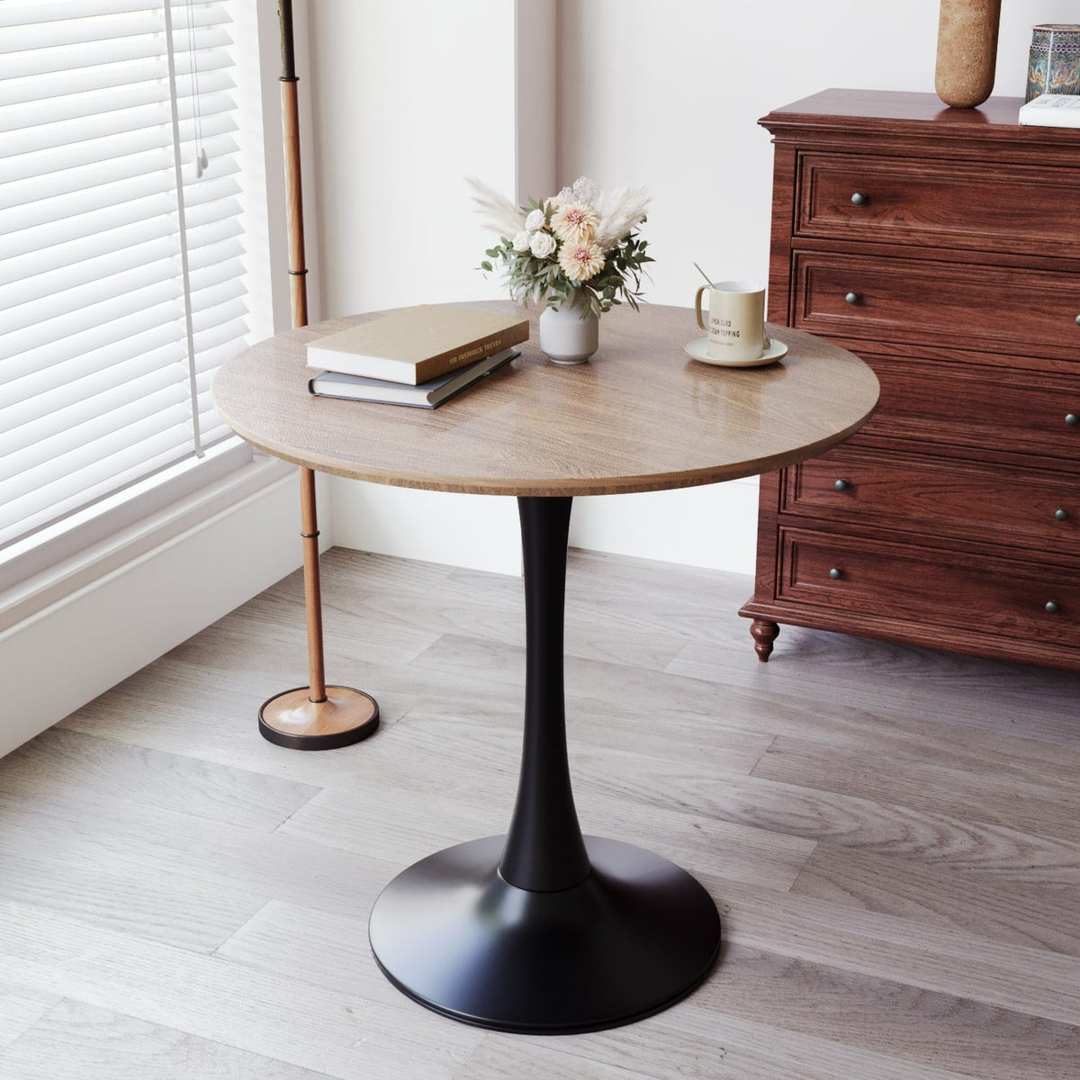 31.5" Round Walnut Dining Table - Kitchen Bistro Table for Dining Room