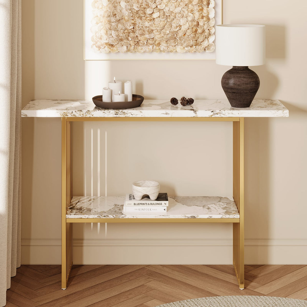 Modern Gold Metal Console Table - Storage Entryway Table
