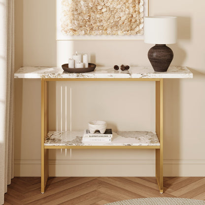 Modern Gold Metal Console Table - Storage Entryway Table