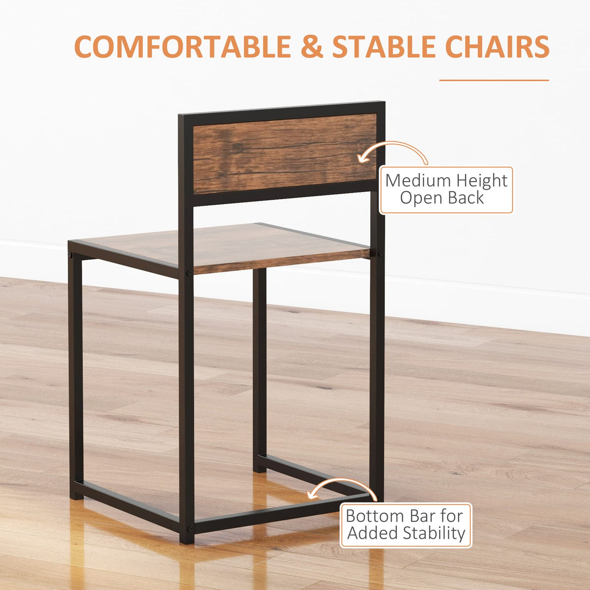 Brown MDF Dining Table Set for 2 with Stools for Dining Room