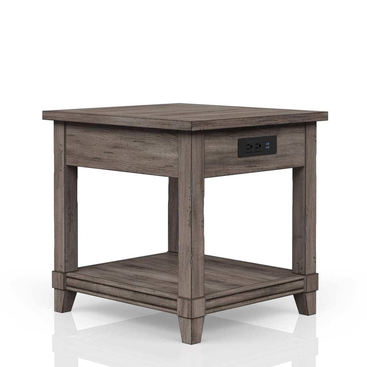 Gray Solid Wood End Table with Storage - 26" x 24"