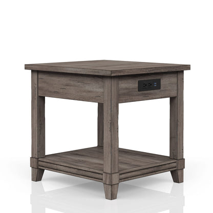 Gray Solid Wood End Table with Storage - 26" x 24"