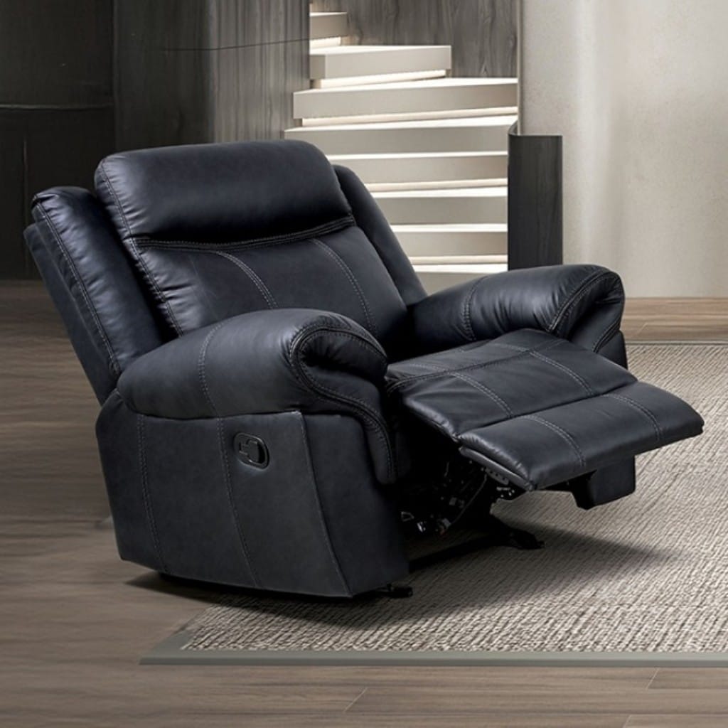 Transitional Black Leather Glider Recliner - Primary Living Space
