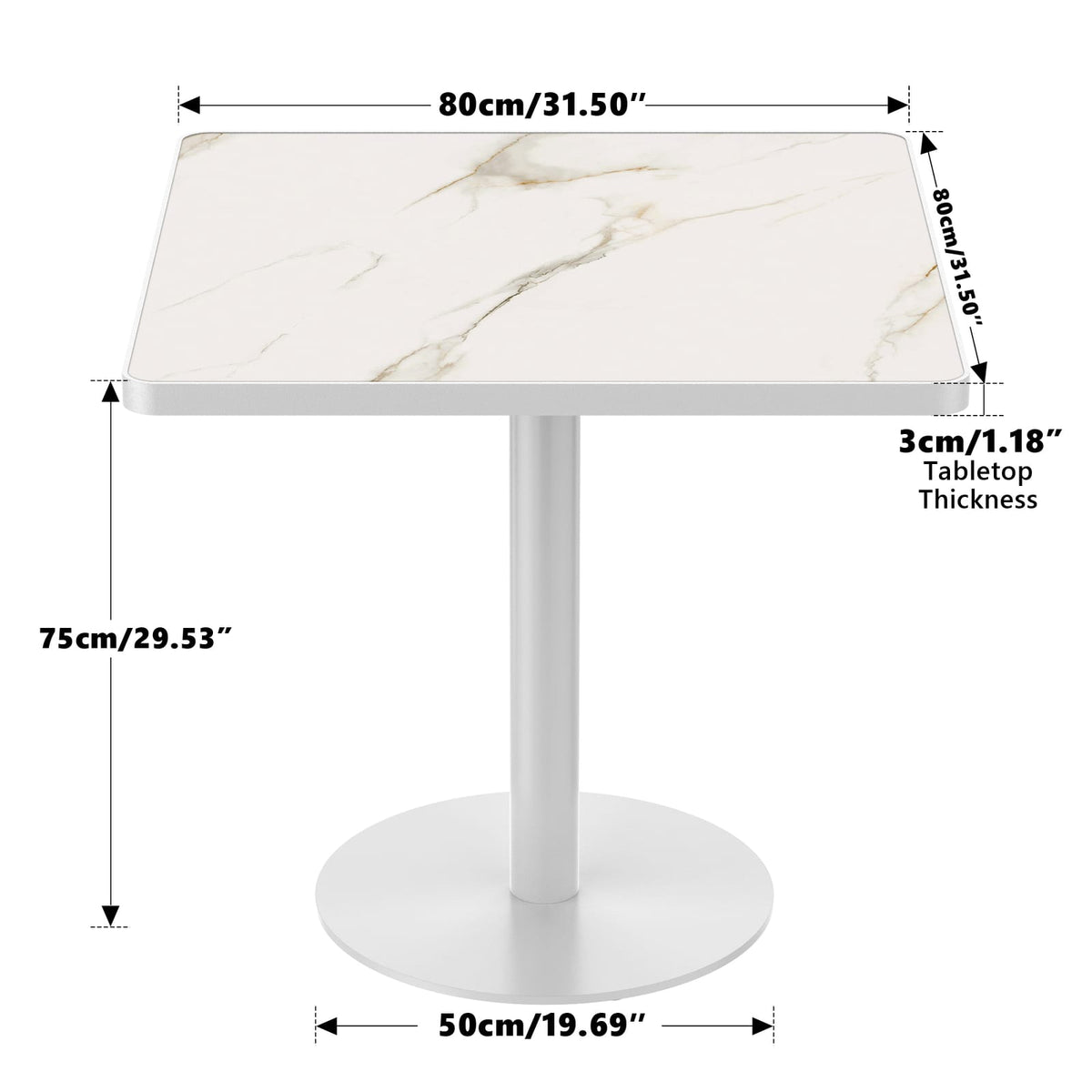 Compact White Dining Table - 31.5 Inch Bistro Table for Dining Room