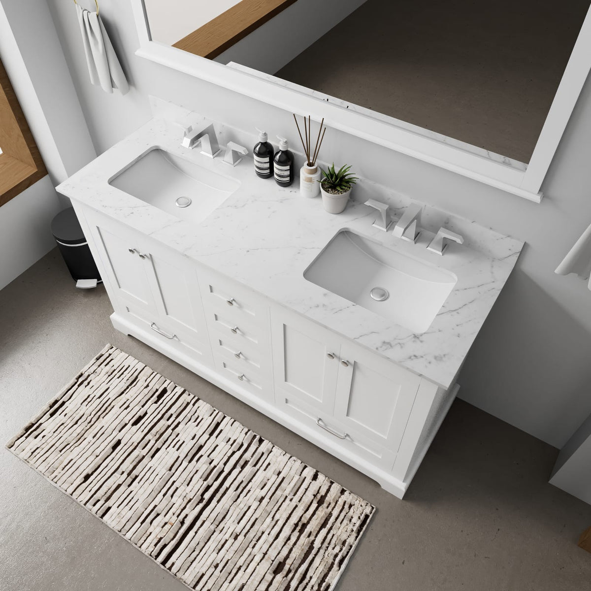 White Double Bath Vanity with Mirror & Storage for Bathroom