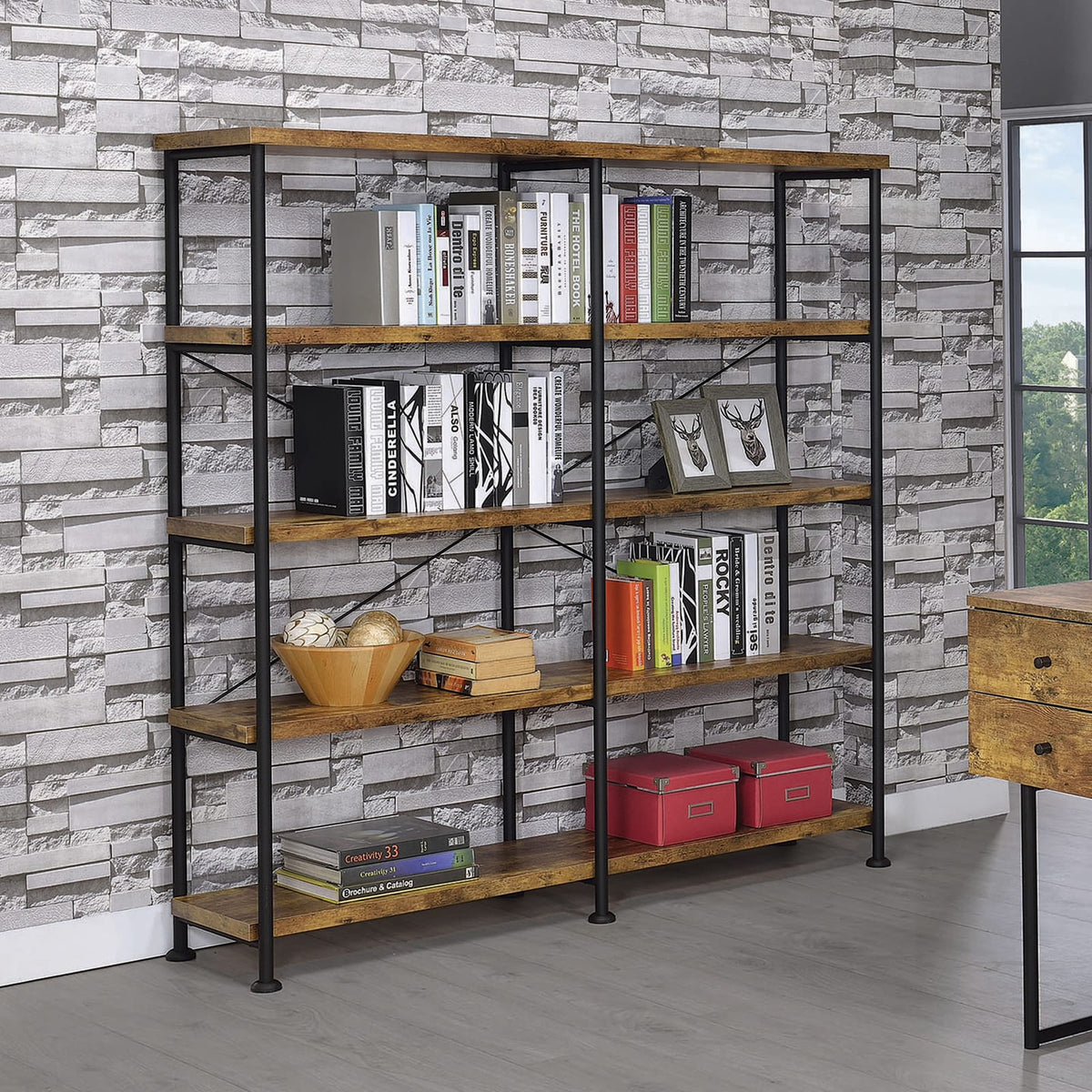 60" Brown Wood Office Bookcase - 4 Shelves