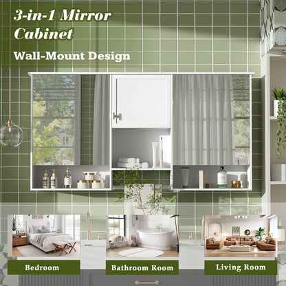 55 Inch Wall-Mounted Mirror Cabinet - White Bathroom Storage