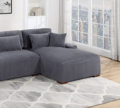 Dark Gray L-Shaped Sectional Sofa - 113" Corduroy for Living Room