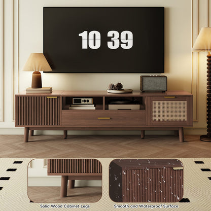 Dark Brown TV Stand with Storage - 75" TVs, Pine Wood