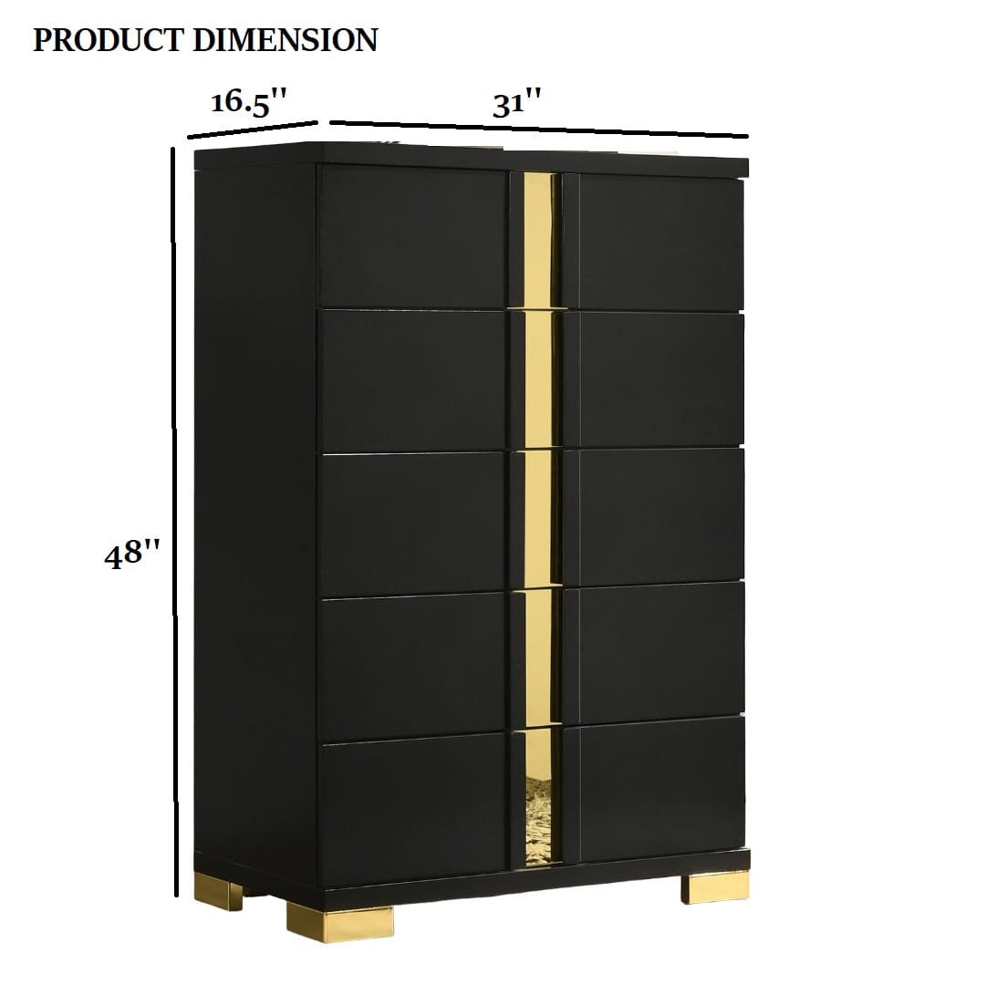 Black Gold Contemporary Bedroom Chest with Metal Legs