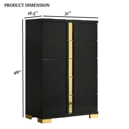Black Gold Contemporary Bedroom Chest with Metal Legs