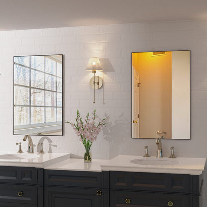 36x24 Inch Modern Black Bathroom Mirror - Glass & Aluminum Frame