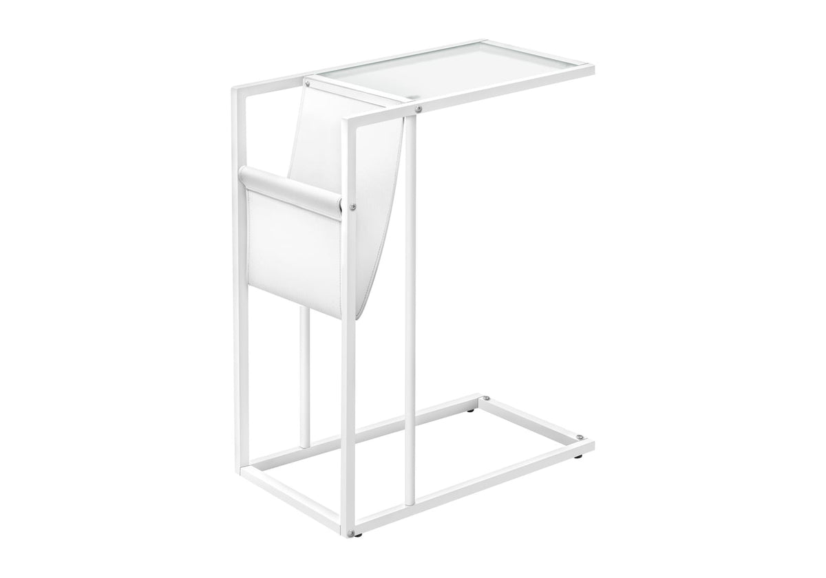 Accent Table, C-Shaped End Table with Magazine Storage - White Metal
