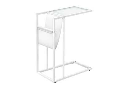 Accent Table, C-Shaped End Table with Magazine Storage - White Metal