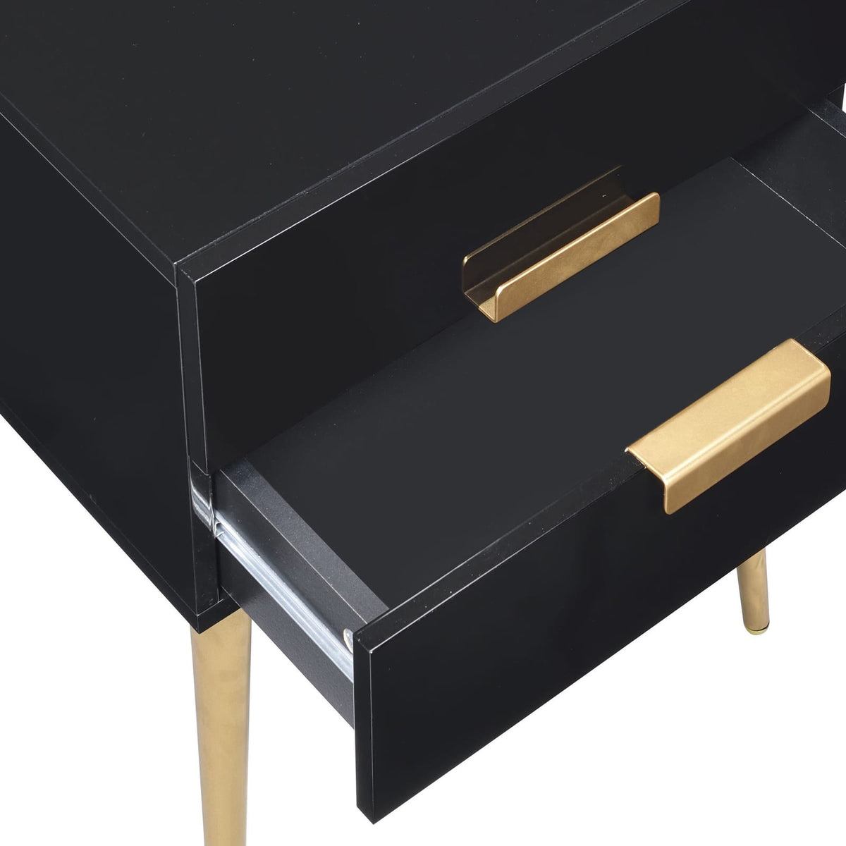 Black & Gold Side Table - Storage Drawers, Mid-Century Modern