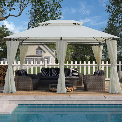 Beige Metal Outdoor Gazebo for Garden Patio Shade and Dining