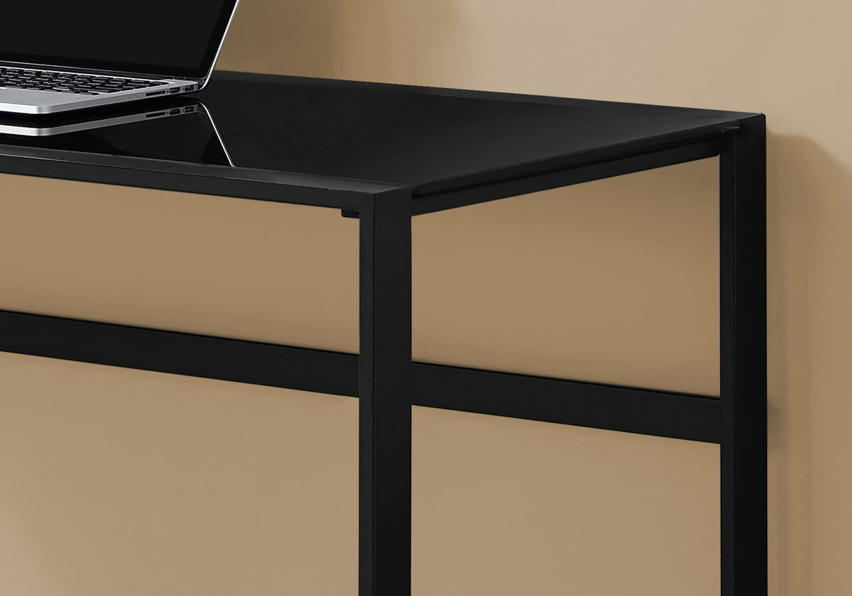 Computer Desk, Black Tempered Glass - 48"L Workstation